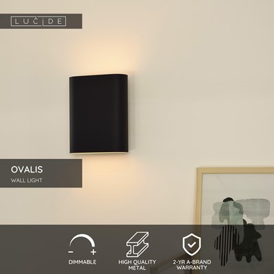 Lucide OVALIS - Wall light - 2xE14 - Black